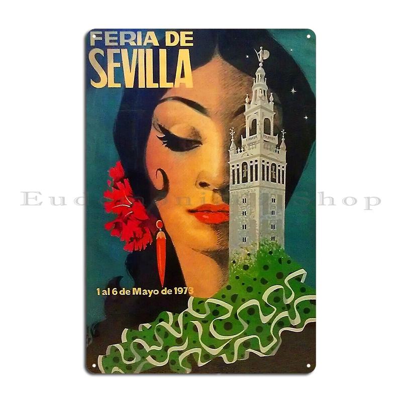 Испания 1946 Севилья Апрельская ярмарка Туристический плакат Металлическая табличка Кухонное Кино Декорация Декорация Персонаж Жестяная табличка Плакат