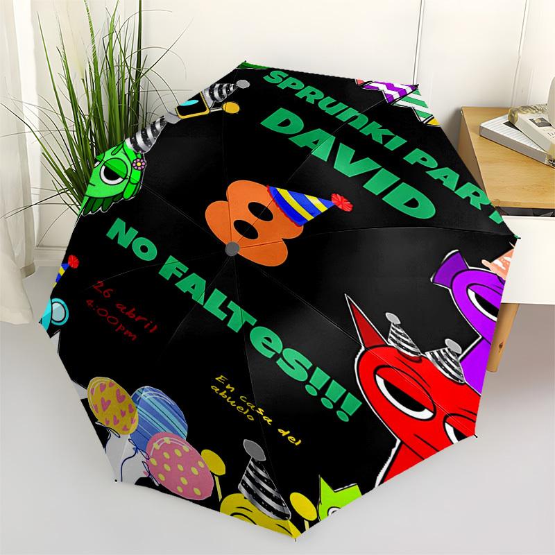 Birthday Party Themed Automatic Opening and Closing Umbrella, Compact Travel Umbrella, Lightweight and Portable, Suitable for Beach Commutin