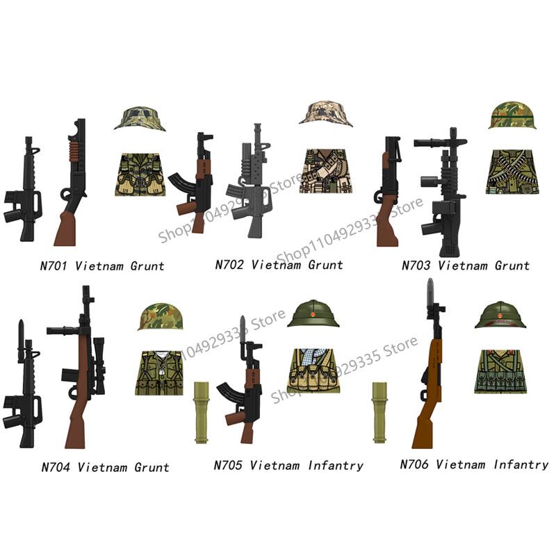 N683-688 N701-706 US Army Soldier Figures Building Blocks Ranger Vietnam Infantry Grunt Gun Helmet Accessories Bricks Toys Gifts