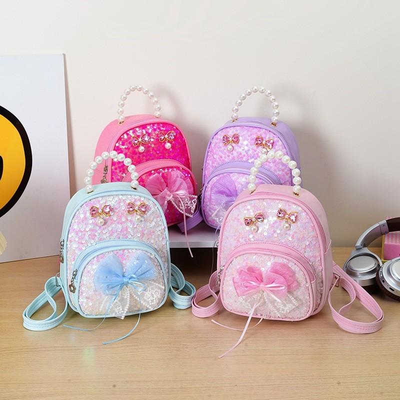Kids Backpack Fashion With Artificial Pearl Hand Held And Bow Decor For Daily
