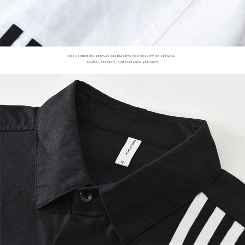 Корейская Мода Мужская Рубашка с Длинным Рукавом Уличный Стиль Полосатая Лоскутная Рубашка Весна и Осень Чистый Хлопок Повседневные Топы Молодежная Белая Рубашка