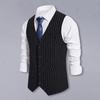 Men Suit Waistcoat V-Neck Sleeveless Striped Print Formal Vest Coat Single Breasted Pockets Business Suit Vest