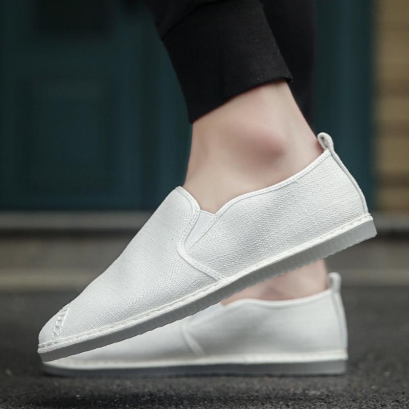 Горячая Распродажа Классические мужские белые мокасины ручной работы Slip-On Shoes Мужские удобные дышащие парусиновые туфли на плоской подошве Мужская ленивая повседневная обувь