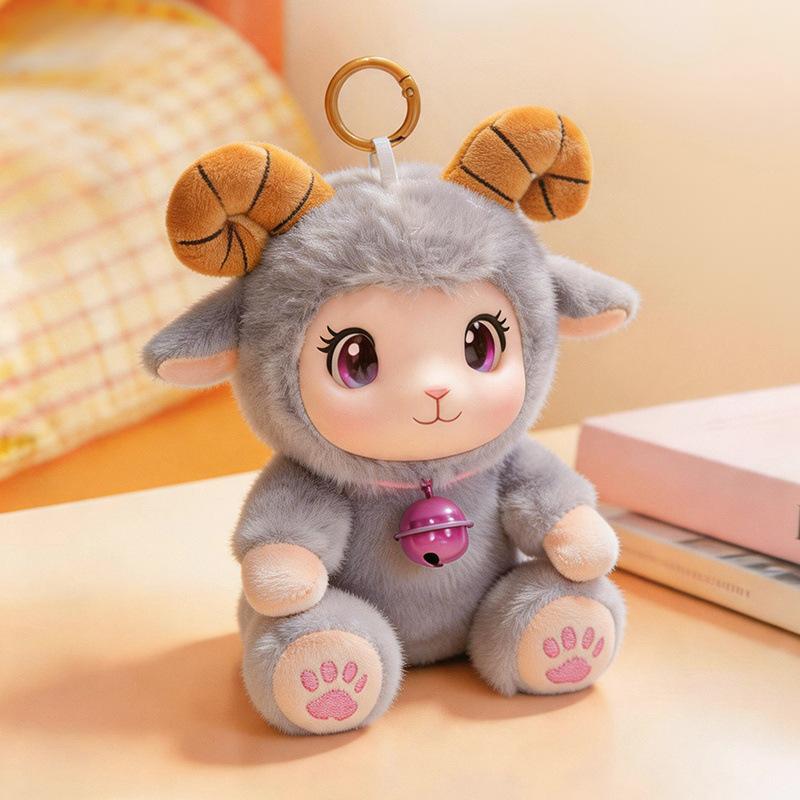 Cute Vinyl Face Plush Sheep Keychain Bag Charm Zoo Animal Doll Pendant Soft Stuffed Toy Accessory