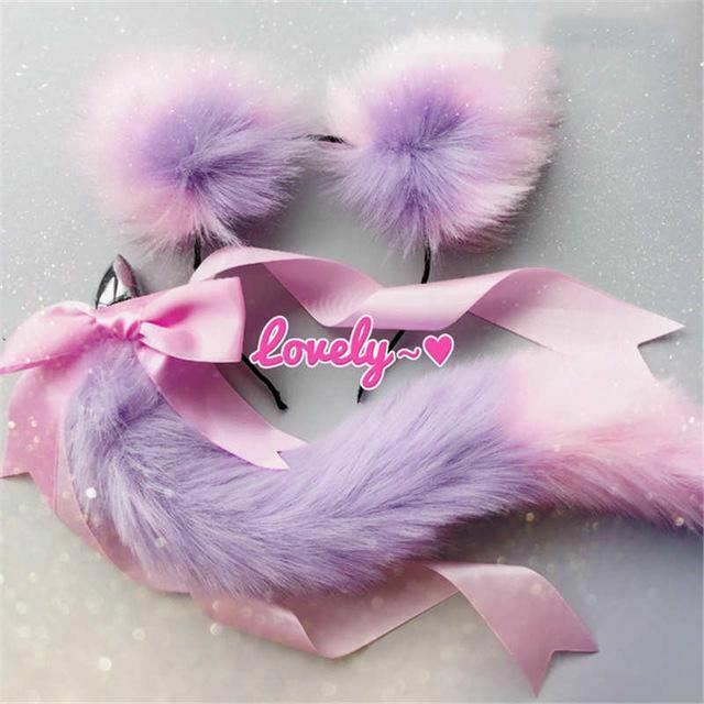 Neko Cat Ears Headband With Fox Or Kitten Tail Metal Butt Plug  Cosplay Butt Plug Tails