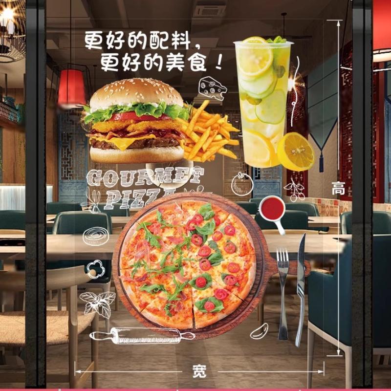 50x70cm Pizza Shop Stickers Spaghetti Food Shop Window Glass Decor Stickers Static Cling Kitchen Restaurant Door Decals
