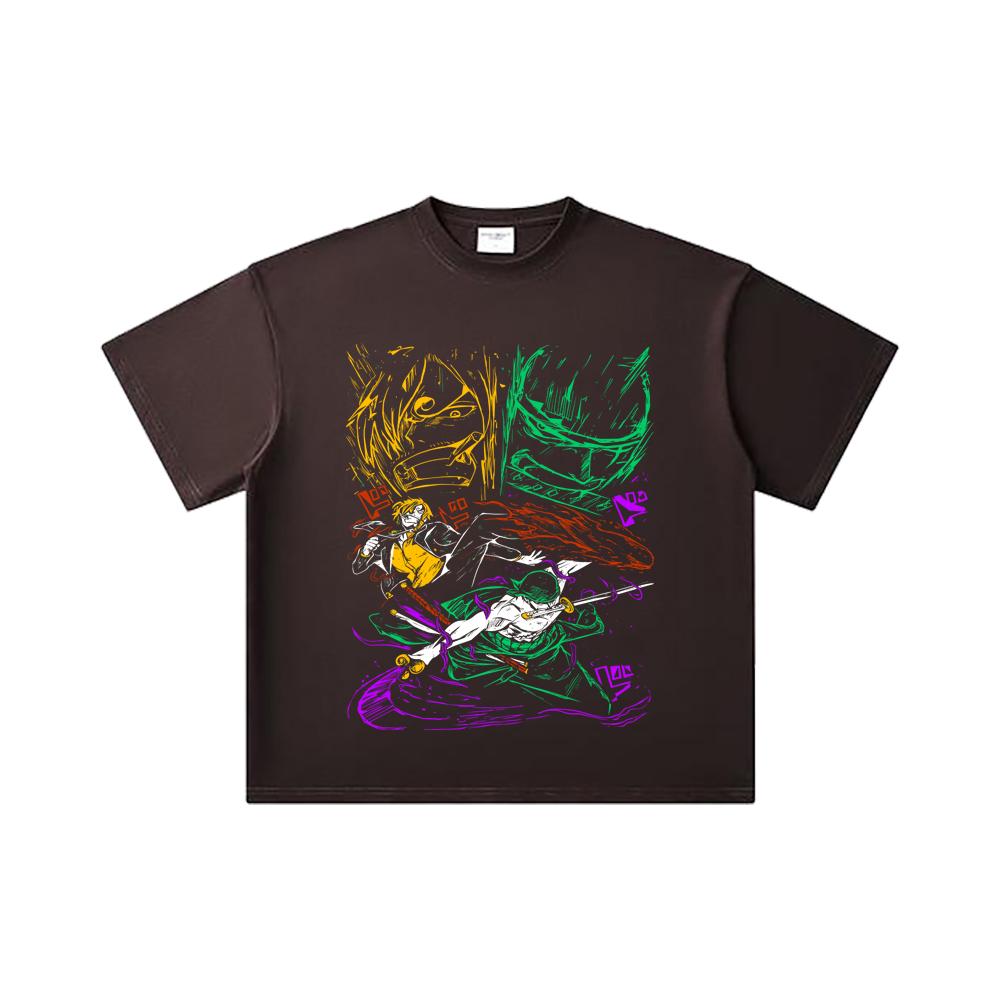 260 GSM Double Yarn 32 Count 100% Cotton One Piece V12 Sanji Zoro Print Unisex Heavy Cotton T Shirt