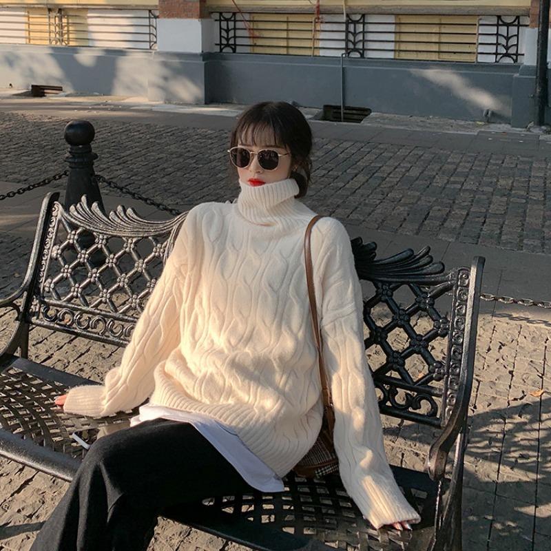 DAFIFY Женская мода повседневная осень-зима однотонный принт длинный рукав высокий ворот свитера