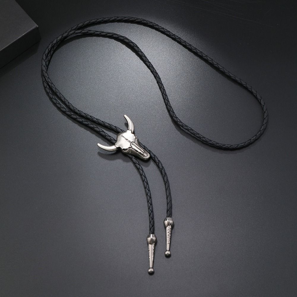 Этнический стиль Мужское ожерелье Серебряное ожерелье из ПУ кожи Ретро ожерелье с подвеской в виде головы быка Для девушек