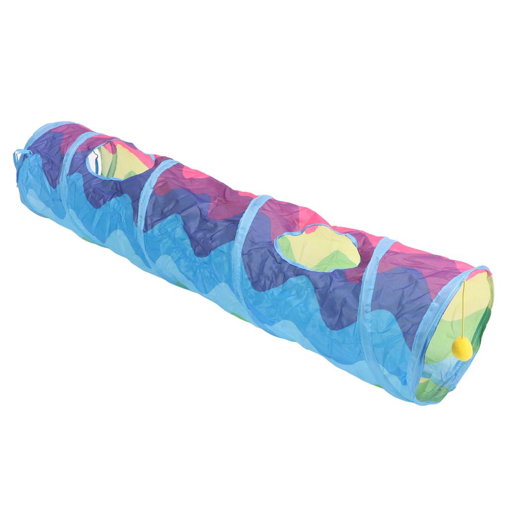 Cat Tunnel Straight Shaped Rainbow Wave Color Fun Interactive Foldable Kitten Tunnel for Indoor