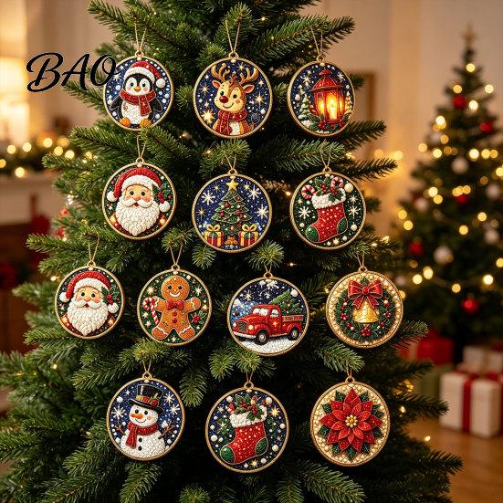 Christmas Tree Hanging Decor 12Pcs DIY Rhinestone Painting Ornament Kit, Faux Pearl Supplies for Adults Art Adults, Holiday Wreath Mantel Craft