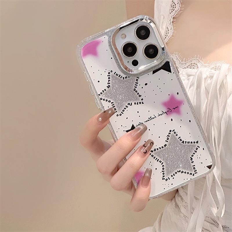 Apple 14 Ins Style iPhone Case: 12/13/15 Pro Three-in-One Acrylic Glitter Chain