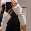 Y2K Fingerless Gloves for Women Fashion Knitting Arm Sleeves Decorative Gloves for Teens Girl Casual Plush Hand Gloves