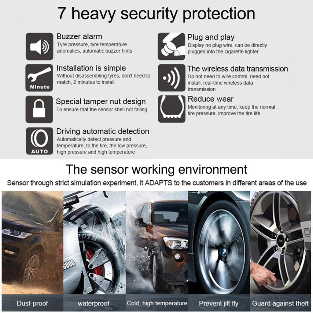 TPMS Smart Car Беспроводная система контроля давления в шинах Прикуриватель Цифровой ЖК-дисплей с