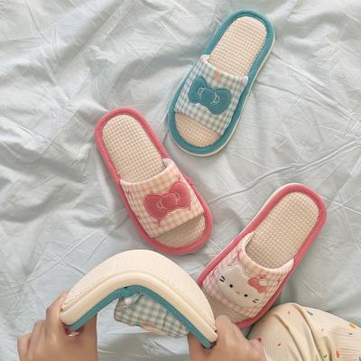 Новые милые льняные домашние тапочки-итти, нескользящие, для улицы, на четыре сезона, парные тапочки