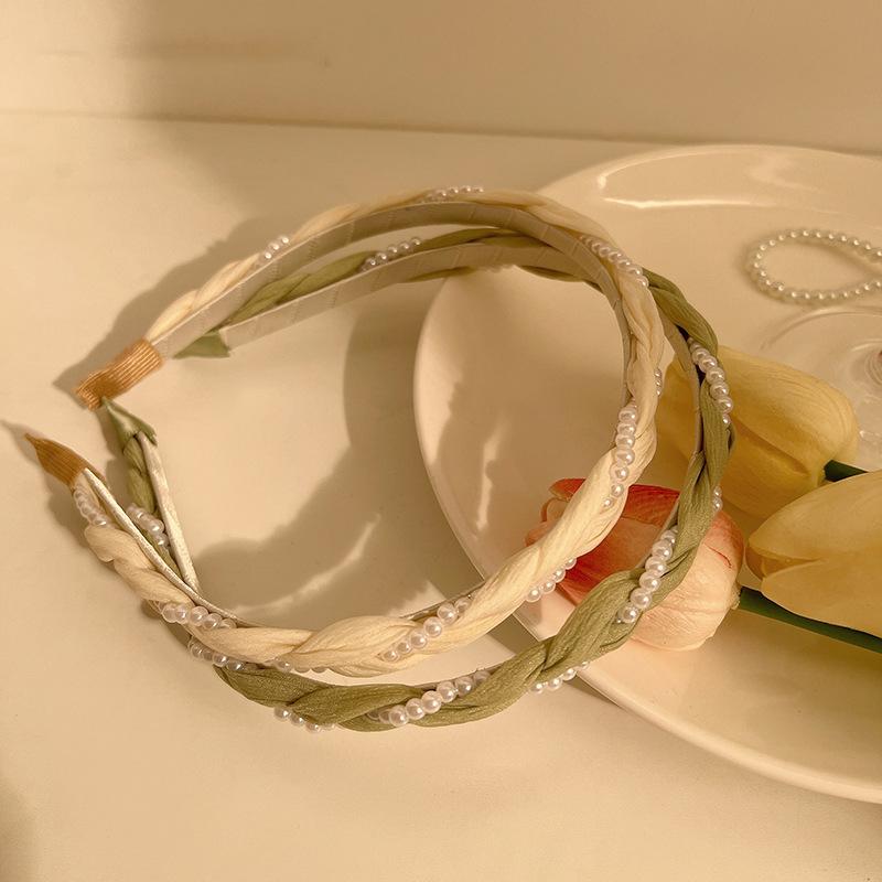 Милая повязка на голову с жемчугом, тканевая, с перекручиванием, жемчужная повязка на голову, белый, зеленый головной убор для умывания лица