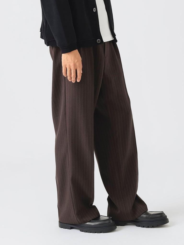 Beams Heart Men's Striped 2-Puck Wide Leg Pants, Brown, Size L