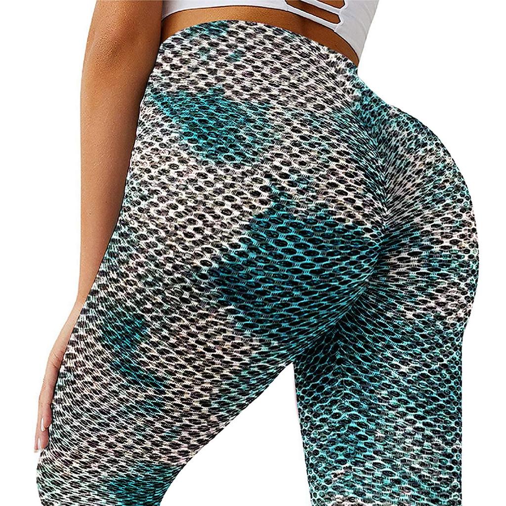 Women Stretch Yoga Leggings Fitness Running Sports Tie-Dye Bubble Hip Lift Pants