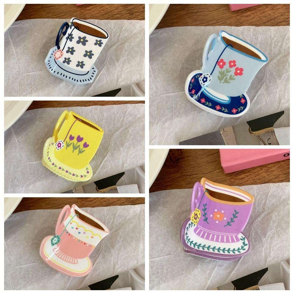 Cute Coffee Cup Hair Clip Flower Small Hair Claw Creative Acetate Hair Claw  Girl