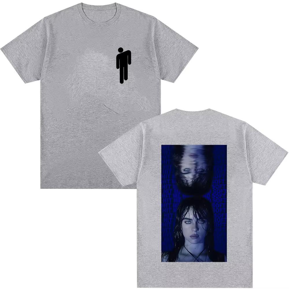 Мужская хлопковая рубашка Billie Eilish Y2k с коротким рукавом, жесткой и мягкой графикой, женская хип-хоп оверсайз футболка
