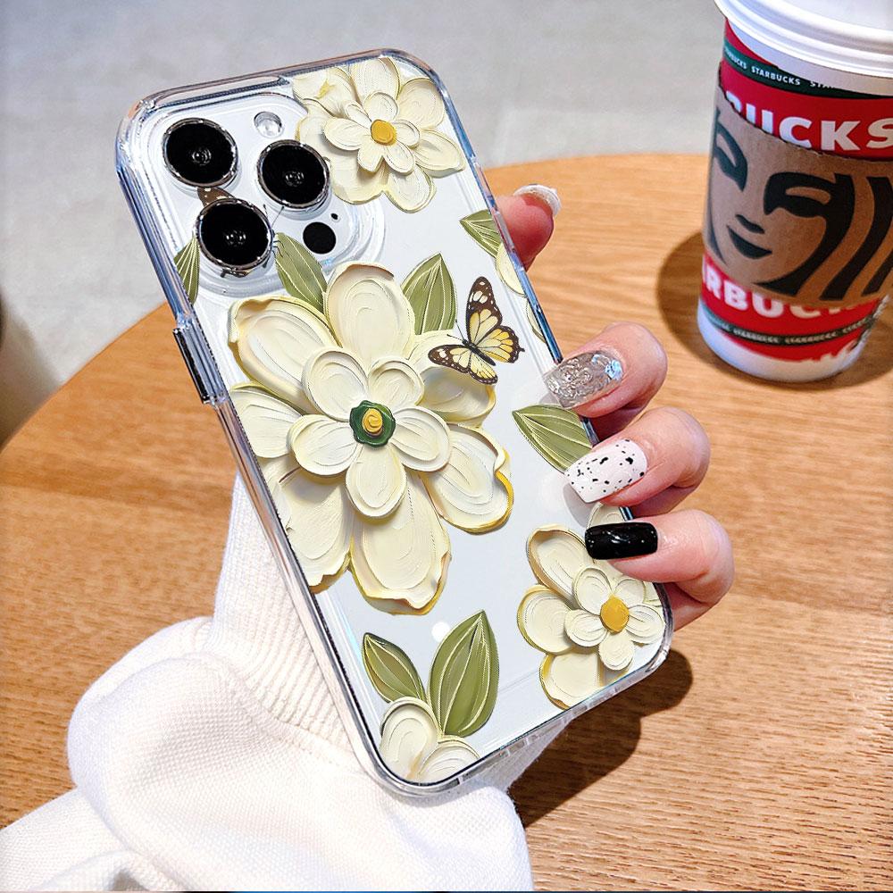 White Flowers Butterflies Phone Case for Xiaomi Redmi Note 15 14 13 12 11 10 9 8 7 Pro Plus Soft Shockproof Protective Cover
