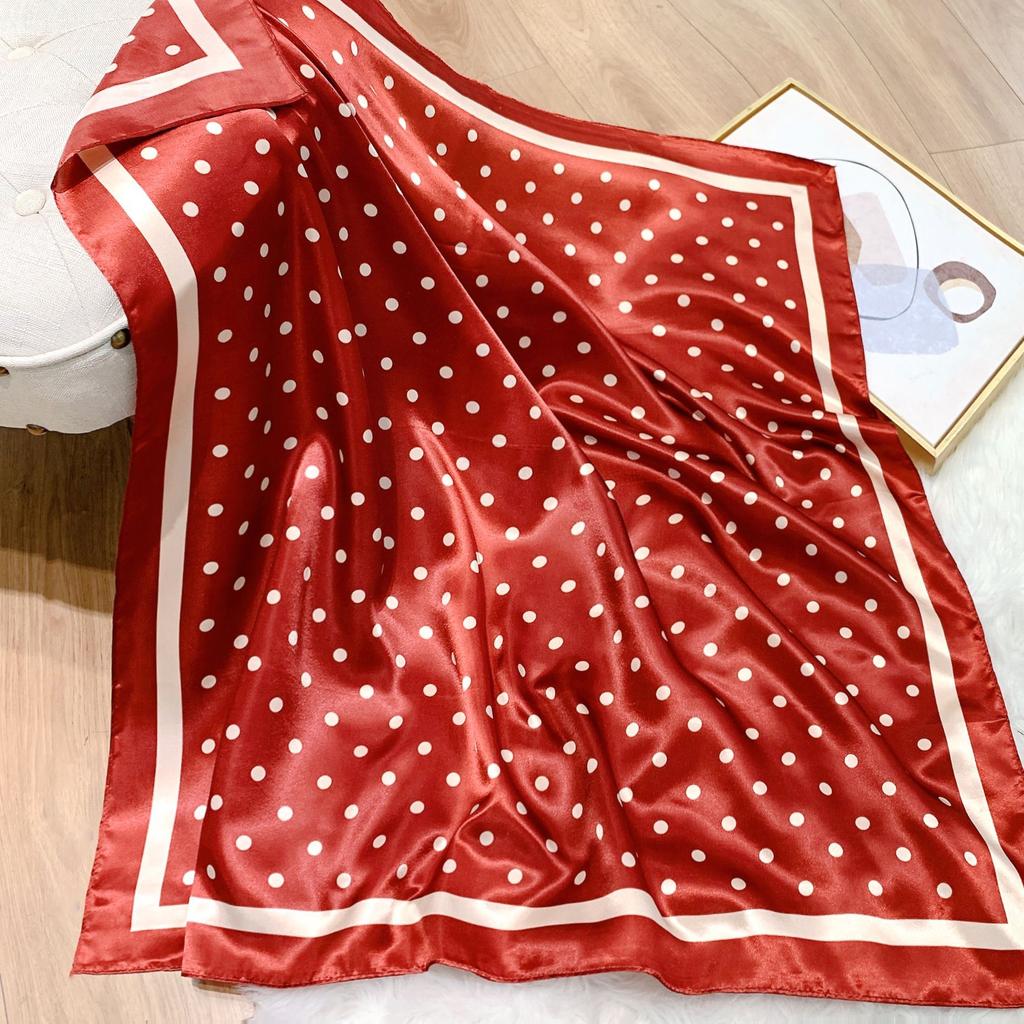 Квадратный шарф с принтом в горошек для женщин, шелковая шаль, шейный платок, женские повязки для волос, повязки на голову, повязка на голову, атласный хиджаб, бандана