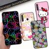 HK8 Cute Hello Kitty Black Sofe Case for iPhone 16 15 Plus 14 13 Pro 8 SE XR XS Max P30 Nova 5T Y5P Y6 Y7 Y8P Y9 Realme C30 C33 C31 VIVO Y36 V27