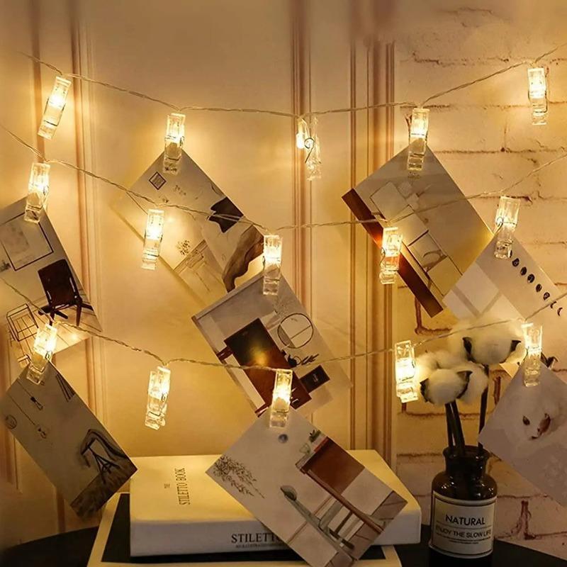 LED Light String with Clip Can Hang Small Card Postcard, New Year, Christmas Anniversary, Picture Decoration, Studio Wall Light String