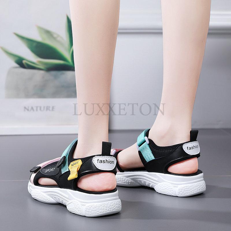 Сандалии на платформе женские летние женские туфли на толстой подошве радужного цвета с застежкой-липучкой на танкетке с открытым носком на платформе