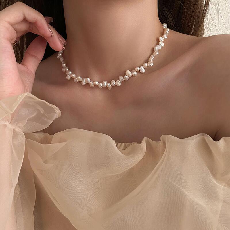 Ожерелье из барочного жемчуга для женщин Простая цепочка на ключицу Белые чокеры Свадебные украшения