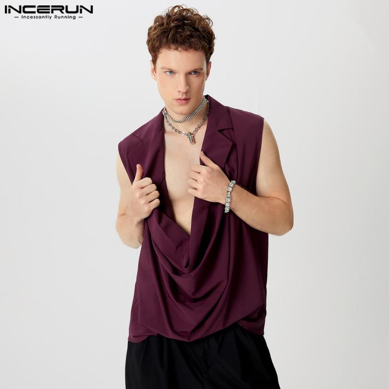 INCERUN Мужские свободные майки без рукавов с вырезом-хомутиком и глубоким V-образным вырезом