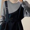 Весна Осень Новый Свитер Модный Женский Хлопковый Повседневный Топ из Двух Частей с Круглым Вырезом и Длинным Рукавом, Контрастная Цветная Лоскутная Вставка
