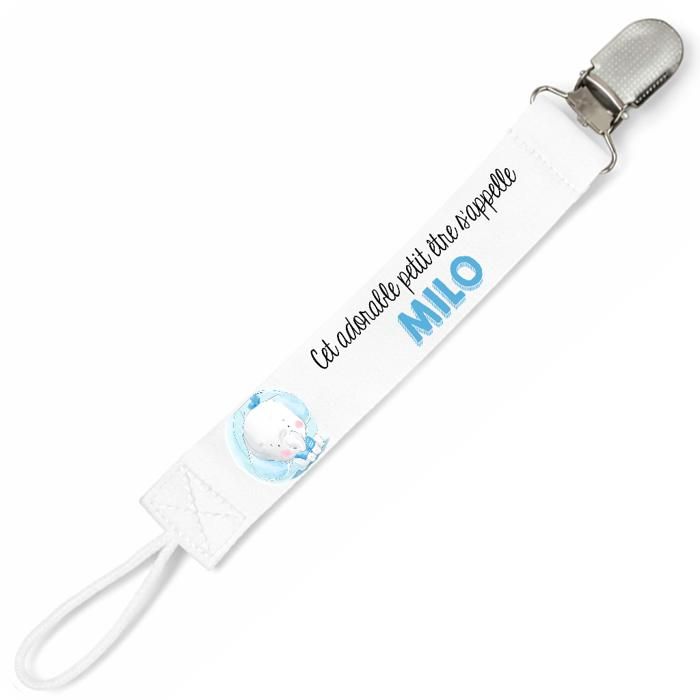 Planetee Attache tétine pour prénom MILO cet adorable petit être éléphant garçon | Attache sucette cadeau naissance