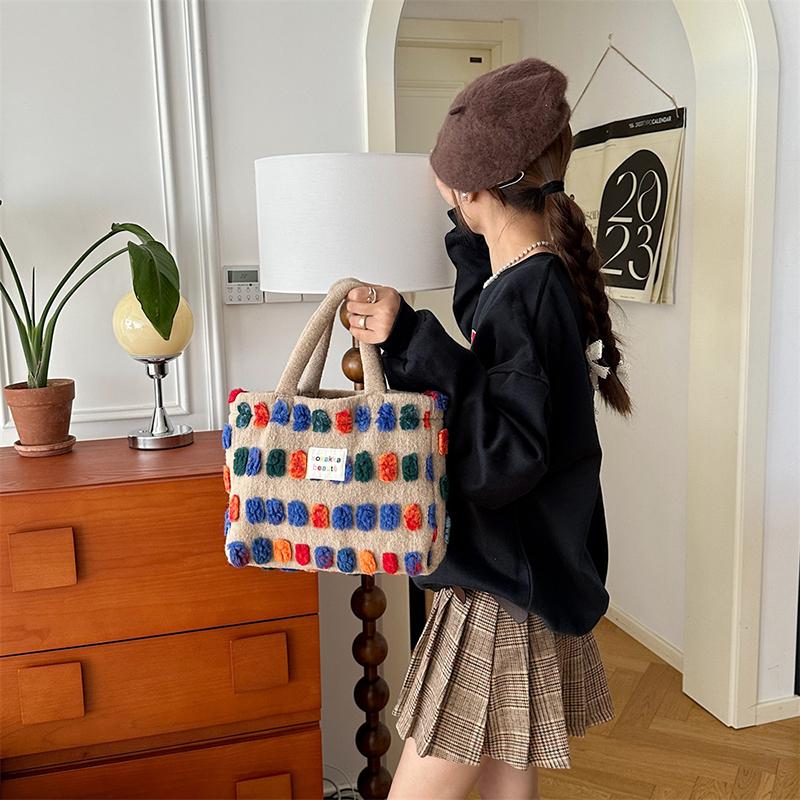 Плюшевая сумка-ведро, женская сумка, сумка через плечо, портативная сумка через плечо, сумка для хранения покупок