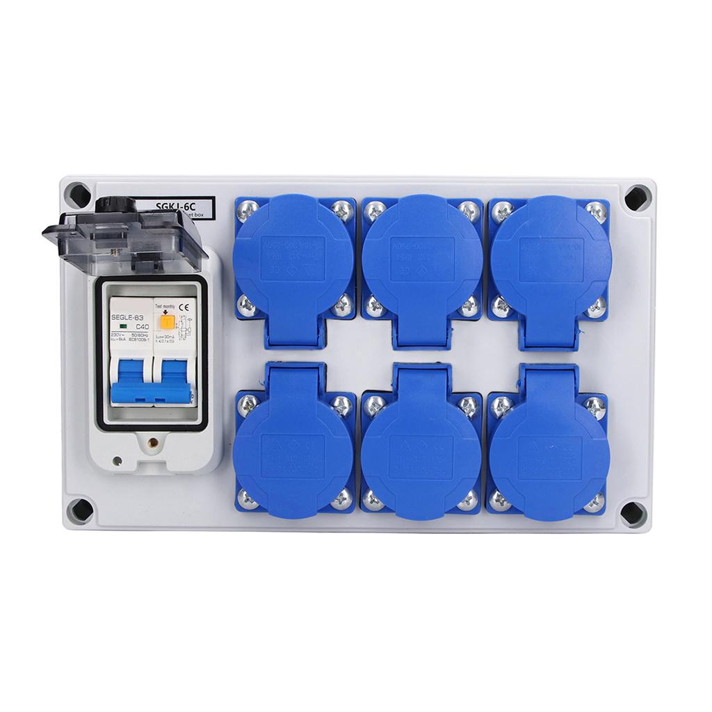 Wall Outlet Box ABS Waterproof 6 Position German Outlets Switch Socket for Gardens 200‑250V