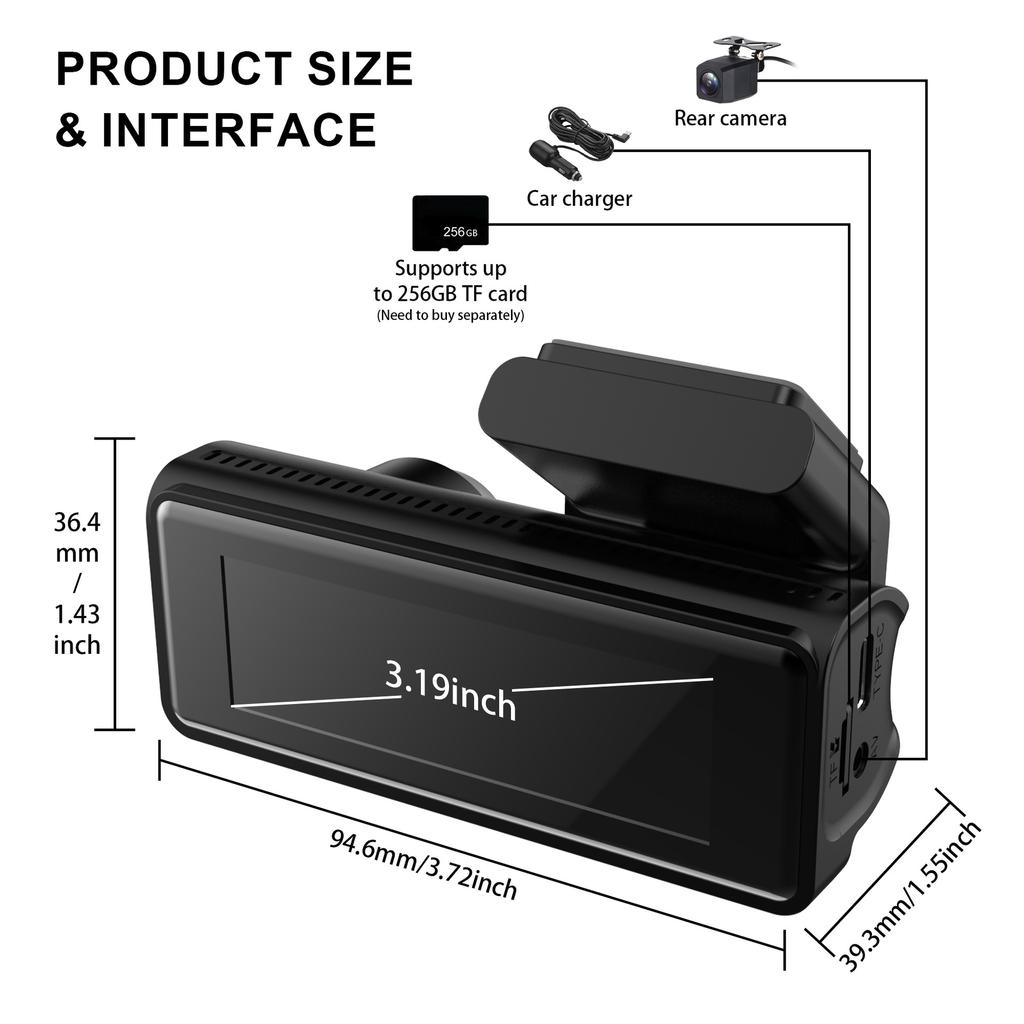 Новый 4K видеорегистратор, двойная камера, WiFi, Автомобильный DVR, Запись спереди и сзади, 4K+2.5K, Мониторинг парковки, G-сенсор, Циклическая запись