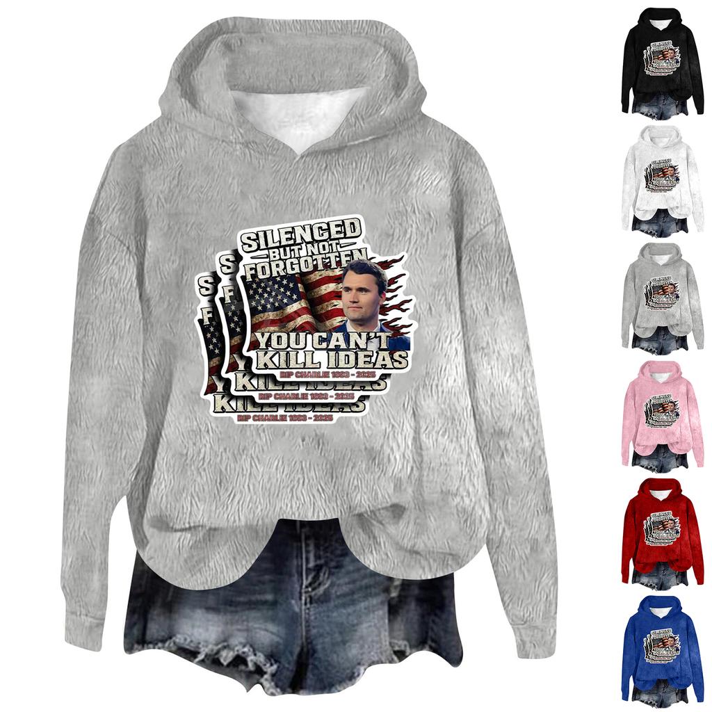 Women's Hooded Long Sleeve Printed Flannel Top Hooded Sweatshirt