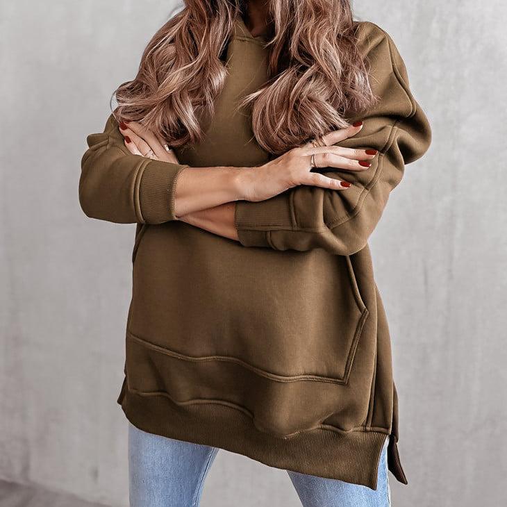 Осенний новый женский свитер с капюшоном, повседневный женский топ, универсальный женский разделенный свитер