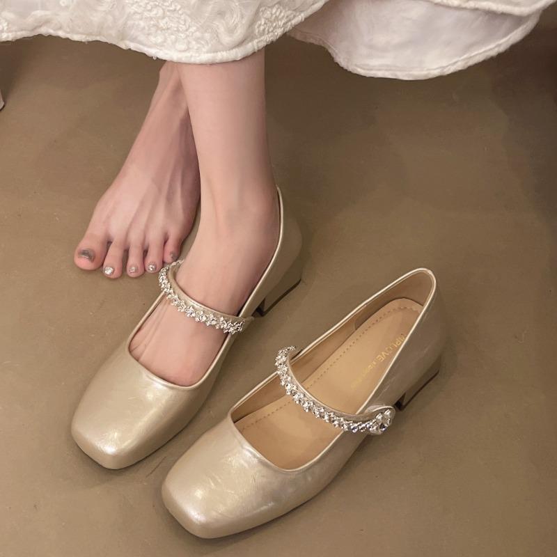 Женские весенние новые популярные туфли с квадратным носком, неглубоким вырезом, цветочным ремешком-слингом, мягкой подошвой, нескользящие, с низким верхом, одинарные туфли на высоком каблуке