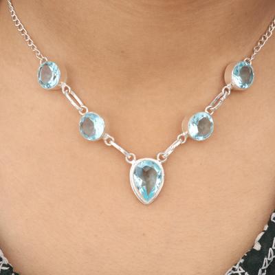 Голубой Топаз Драгоценный Камень 925 Стерлинговое Серебро Ручной Работы Ожерелье 16-18" Женские Украшения для Особого Случая RN-3-13