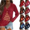 Women's Long Sleeved T-shirt V-neck Christmas Print Casual And Comfortable Top