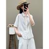 Литературный и ретро стиль льняная рубашка женская летняя темпераментная деловая однотонная универсальная с лацканами хлопково-льняная с рукавом три четверти женский топ