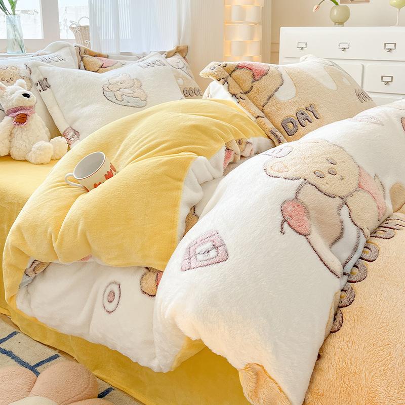 Snowflake Velvet Four-piece Quilt Set Milk Velvet Four-piece Double Quilt Sheet Bed Sheet Machine Washable