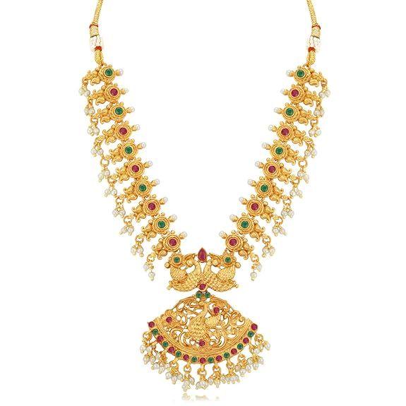 Классический комплект из позолоченного жемчуга с павлином, длинное ожерелье Харам для женщин, розового и зеленого цвета, свободный размер