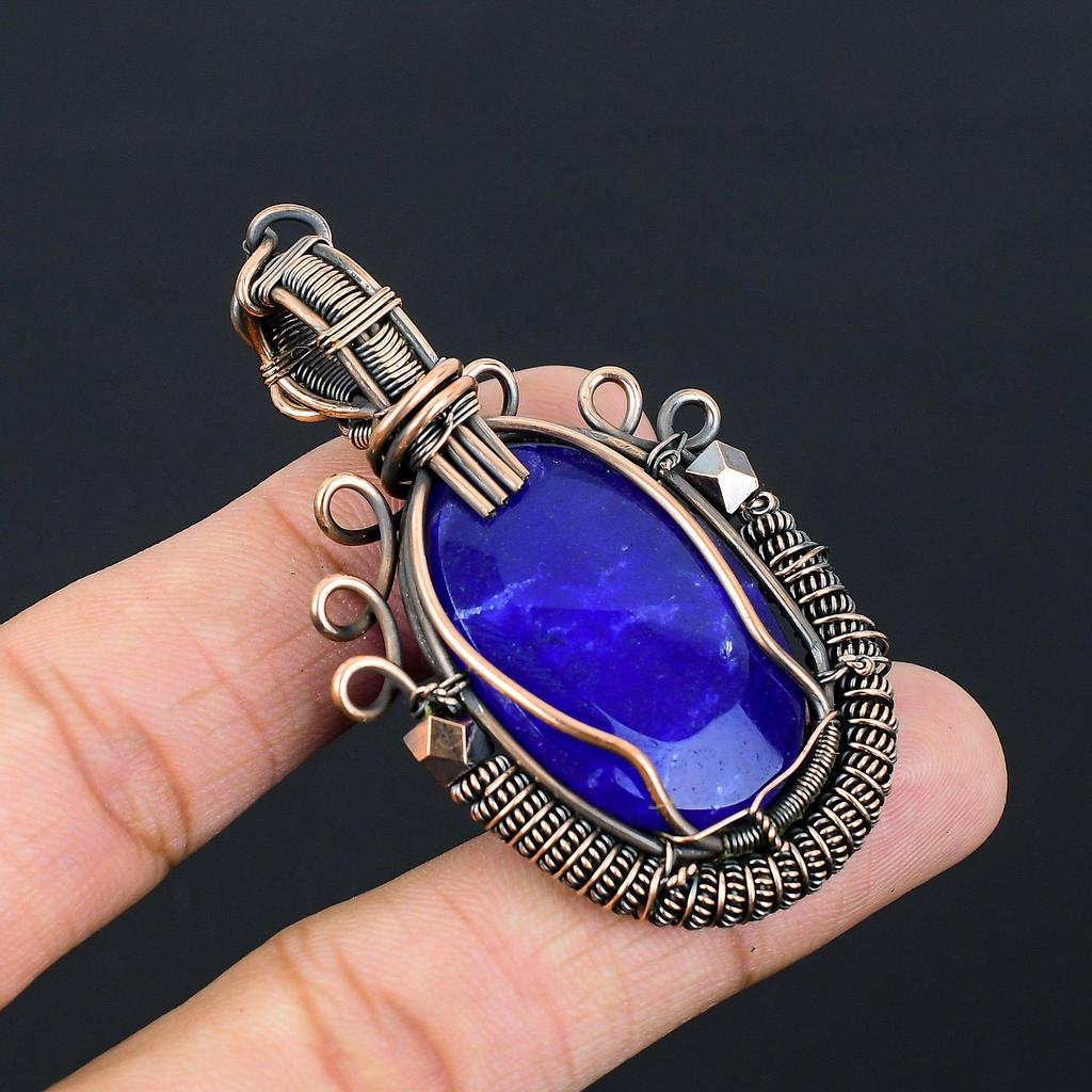Великолепный синий сапфировый драгоценный камень, созданный в лаборатории, чистая медная проволока, обернутая ювелирными изделиями ручной работы