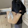 Straw Bag Women's Large Capacity 2025 New Vacation Beach Straw Bag Woven Commuter Bucket Bag Vegetable Basket Tote Bag