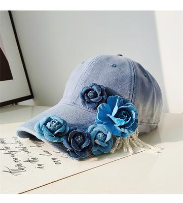 Ins Chic Denim Flower Pearl Tassel Дизайнерский стиль Леди Бейсболка Женская кепка с козырьками для отдыха