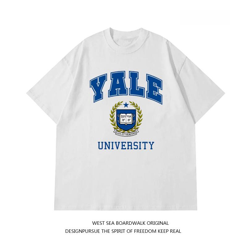 YALE Футболка с коротким рукавом Йельский университет Лига плюща Американская известная школа Хлопок Принт алфавита Модный бренд Свободная