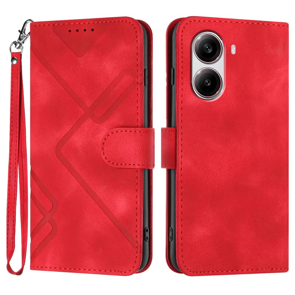 For Xiaomi Redmi Turbo 4 5G/Xiaomi Poco X7 Pro 5G Wallet Case Line Imprinted PU Leather Phone Cover with Strap