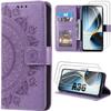 Case for Samsung Galaxy A36 5G - BOOLING - Shockproof Synthetic Leather Oriental Pattern Purple - 2 Tempered Glass